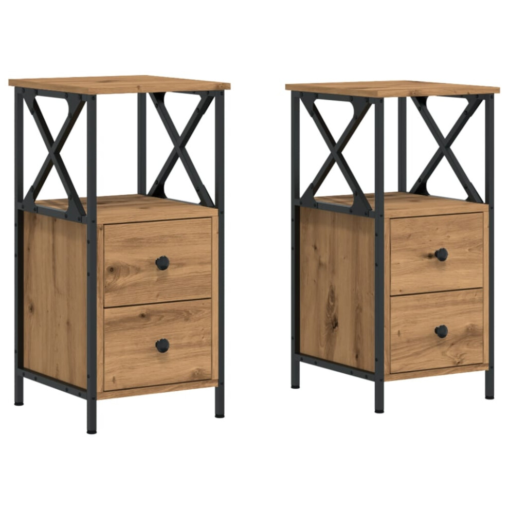 Vidaxl (Artisan Oak, Pcs) Bedside Cabinets Nightstand Bed Table Pcs Old Wood Engineered Wood Size 2