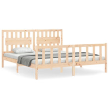 (natural) vidaXL Bed Frame Bed Base Platform Bed with Headboard White Double Solid Wood