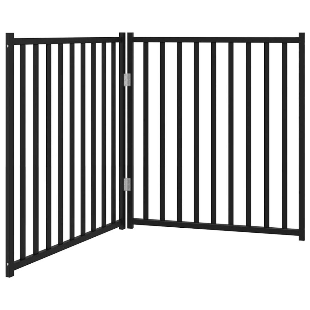 Vidaxl Black (, 80 X 90 X 2 Cm/ 2 Pcs) Dog Gate With Door Foldable Dog Fence Barrier Pet Gate Solid Wood Fir