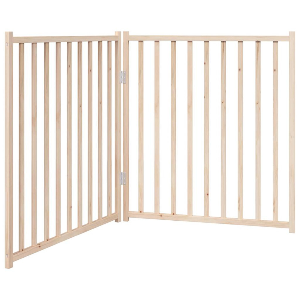 Vidaxl (Natural, 80 X 90 X 2 Cm/ 2 Pcs) Dog Gate With Door Foldable Dog Fence Barrier Pet Gate Solid Wood Fir