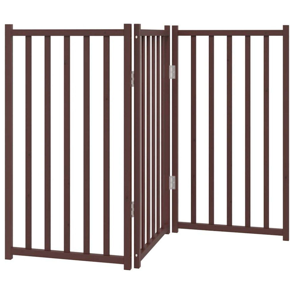 Vidaxl (Brown Oak, 50 X 90 X 2 Cm/ 3 Pcs) Dog Gate With Door Foldable Dog Fence Barrier Pet Gate Solid Wood Fir