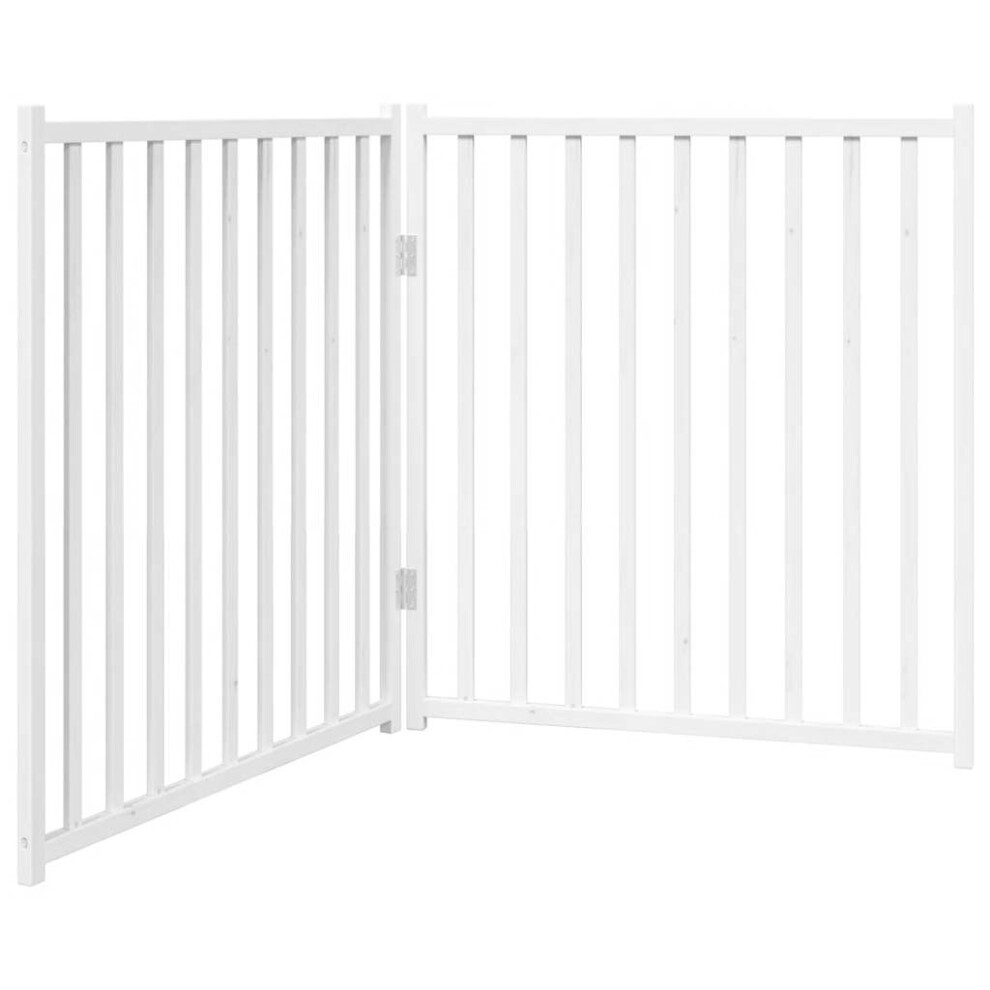 Vidaxl White (, 80 X 90 X 2 Cm/ 2 Pcs) Dog Gate With Door Foldable Dog Fence Barrier Pet Gate Solid Wood Fir