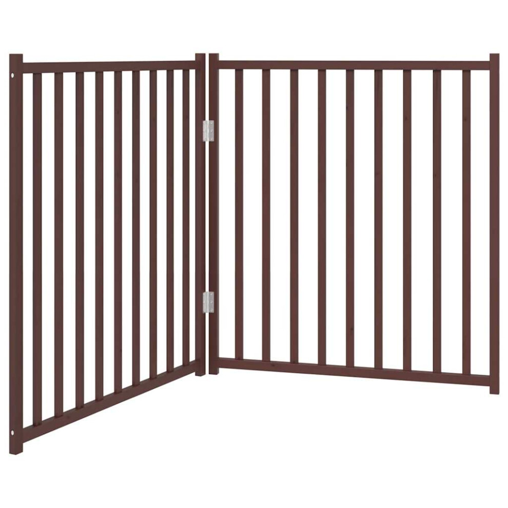 Vidaxl (Brown Oak, 80 X 90 X 2 Cm/ 2 Pcs) Dog Gate With Door Foldable Dog Fence Barrier Pet Gate Solid Wood Fir - Image 2