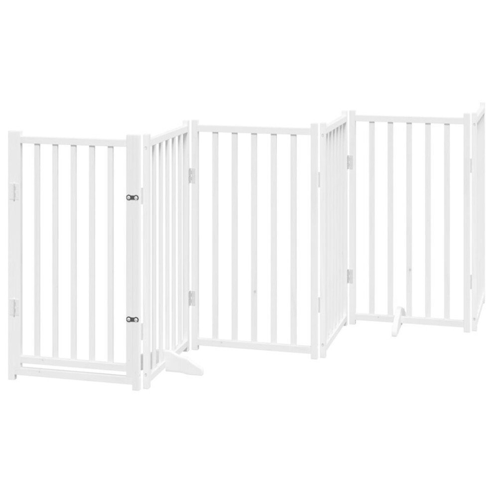 Vidaxl (White, 50 X 90 X 2 Cm/ 6 Pcs) Dog Gate With Door Foldable Dog Fence Barrier Pet Gate Solid Wood Fir