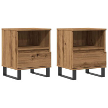 (artisan oak, 2 pcs) vidaXL Bedside Cabinets Nightstand Bed Table 2 pcs Artisan Oak Engineered Wood