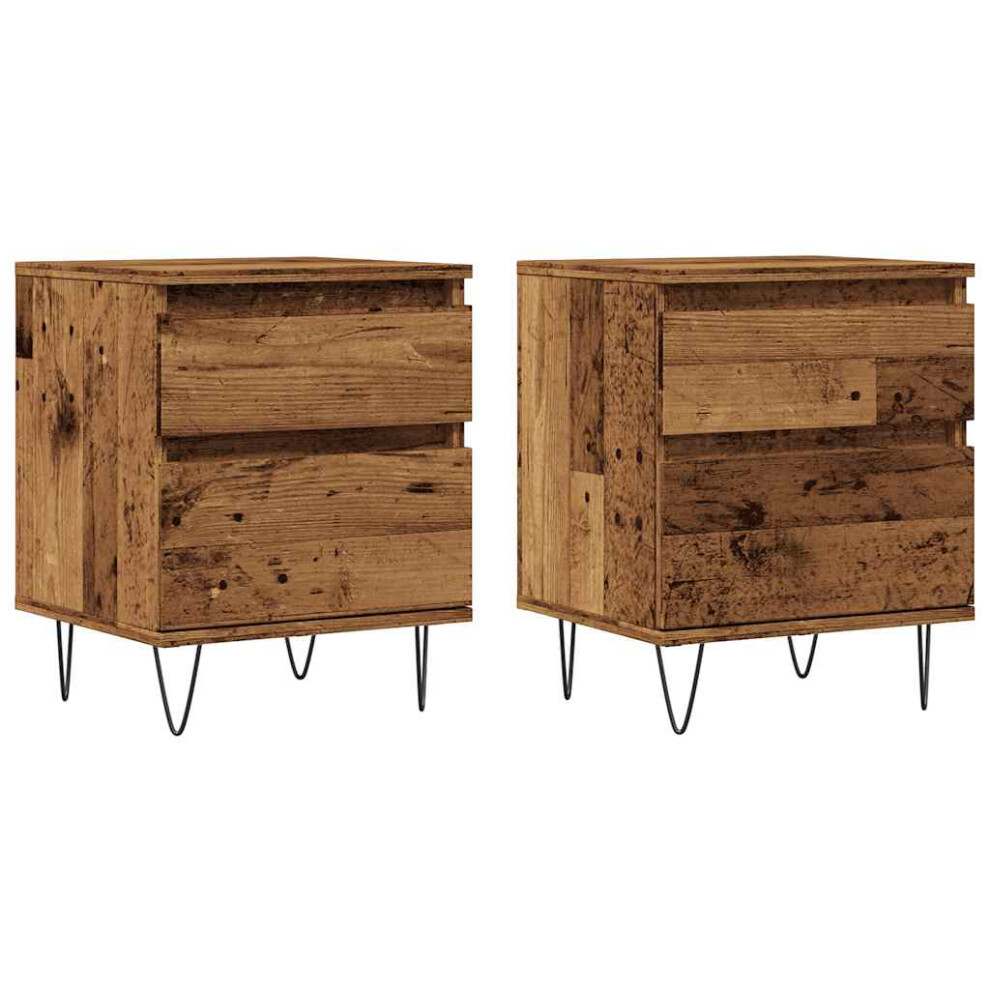 Vidaxl (Old Wood, 2 Pcs) Bedside Cabinets Nightstand Bed Table 2 Pcs Old Wood Engineered Wood
