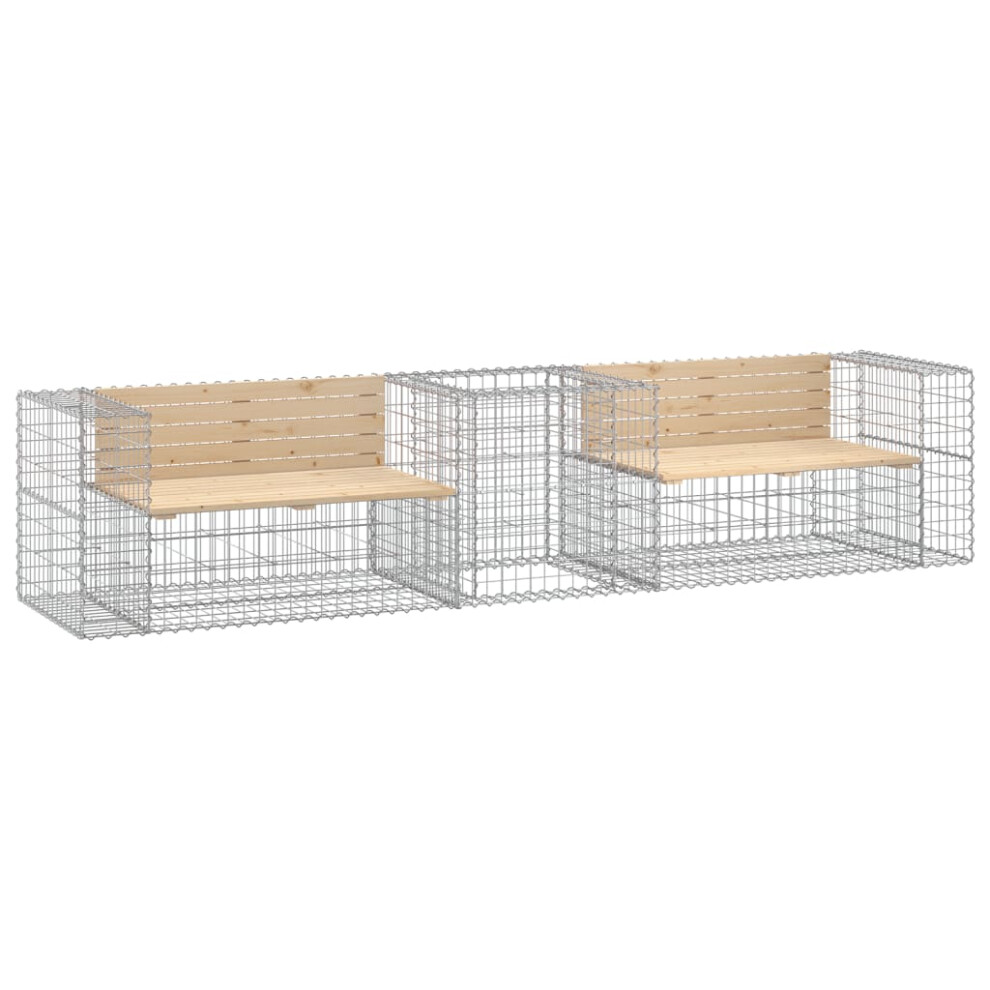 Vidaxl (Natural Pine) Garden Bench Outdoor Park Bench With Gabion Basket Solid Wood Douglas