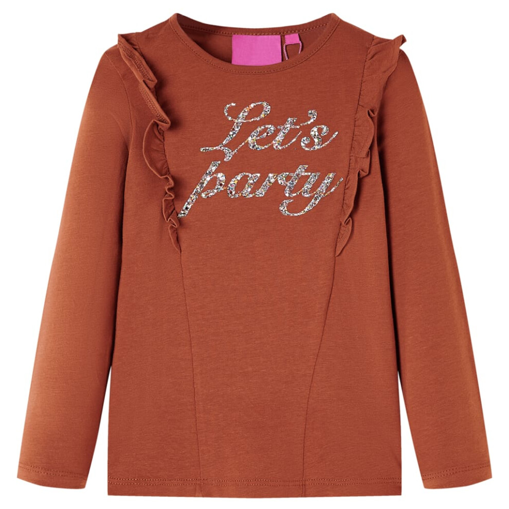 (cognac, 140 (9-10y)) Kids' T-shirt with Long Sleeves Kids' Top Children's T Shirt Tee Glitter Print