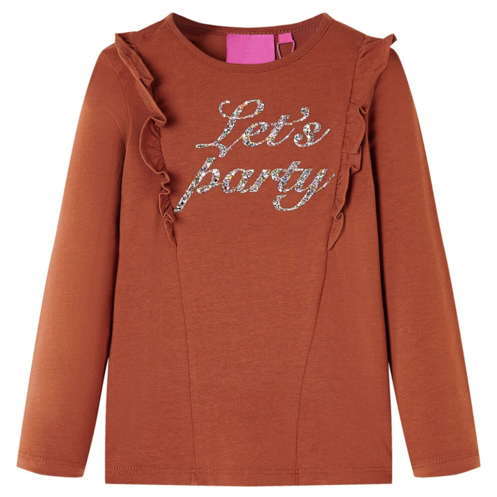 (cognac, 116 (5-6y)) Kids' T-shirt with Long Sleeves Kids' Top Children's T Shirt Tee Glitter Print