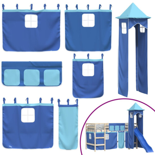 VidaXL (blue) vidaXL Curtains for Loft Bed with Tower Privacy Blackout Bed Canopy Polyester 1