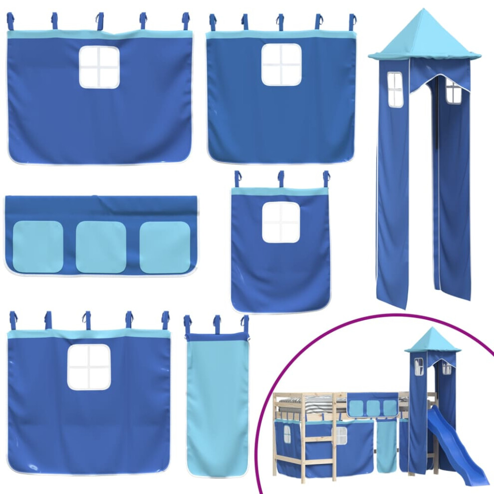 (blue) vidaXL Curtains for Loft Bed with Tower Privacy Blackout Bed Canopy Polyester