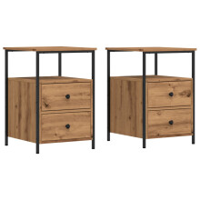 (artisan oak, 2 pcs) vidaXL Bedside Cabinets Nightstand Bed Table 2 pcs Artisan Oak Engineered Wood