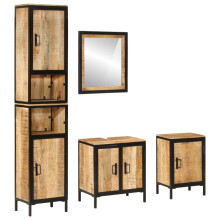 (brown) vidaXL Bathroom Furniture Set 4 Piece Sink Cabinet Iron and Solid Wood Mango