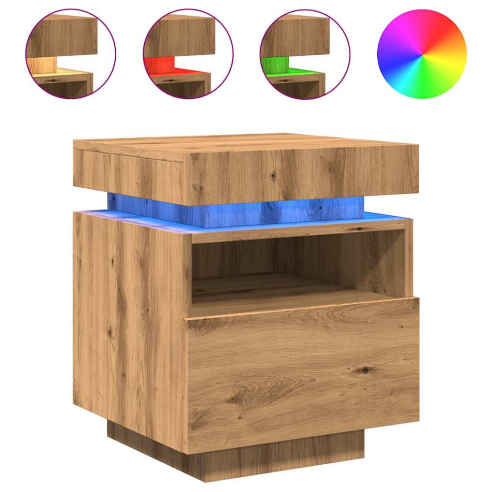 (artisan oak, 2 pcs) vidaXL Bedside Cabinets with LED Lights Nightstand Bed Table Side Cabinet