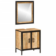 (brown) vidaXL Bathroom Furniture Set 2 Piece Sink Cabinet Iron and Solid Wood Mango