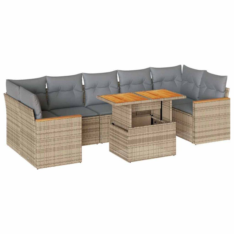 (beige And grey) vidaXL 7 Piece Garden Sofa Set With Cushions Black Poly Rattan Acacia