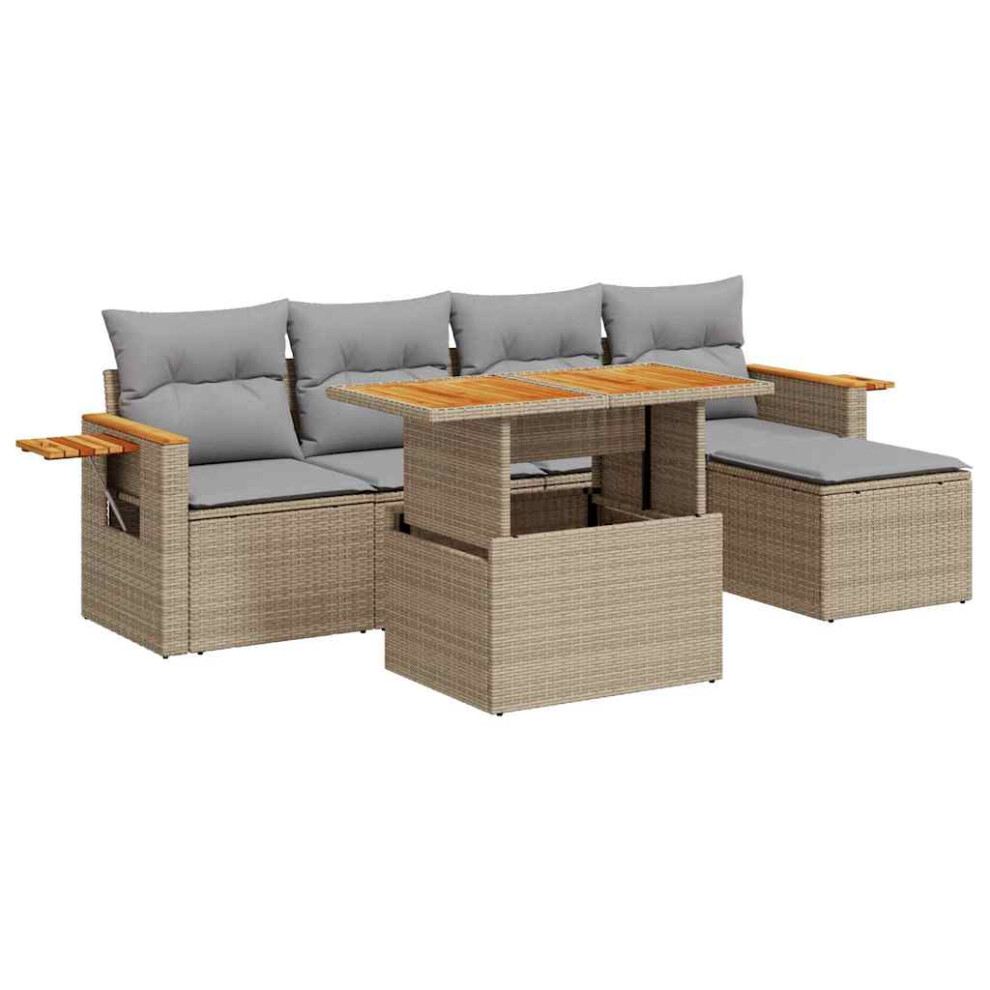 (beige And grey) vidaXL 7 Piece Garden Sofa Set With Cushions Beige Poly Rattan Acacia