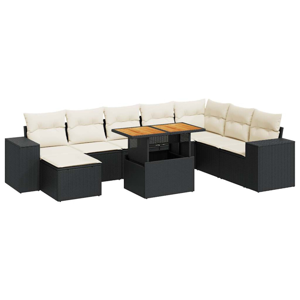 (black And cream) vidaXL 9 Piece Garden Sofa Set With Cushions Beige Poly Rattan Acacia