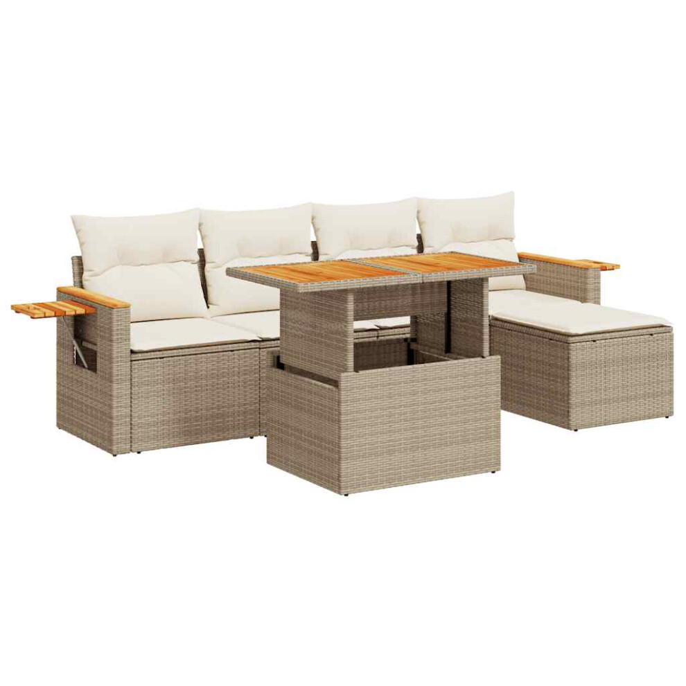 (beige and cream) vidaXL 7 Piece Garden Sofa Set with Cushions Beige Poly Rattan Acacia