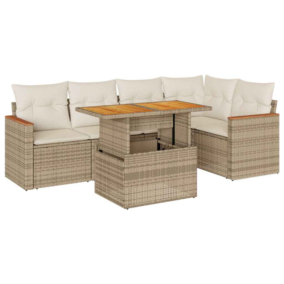 (beige And cream) vidaXL 5 Piece Garden Sofa Set With Cushions Black Poly Rattan Acacia