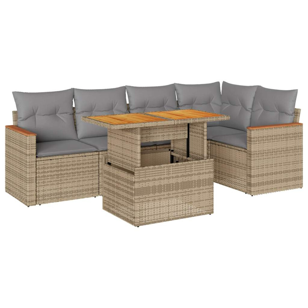 (beige and grey) vidaXL 5 Piece Garden Sofa Set with Cushions Black Poly Rattan Acacia