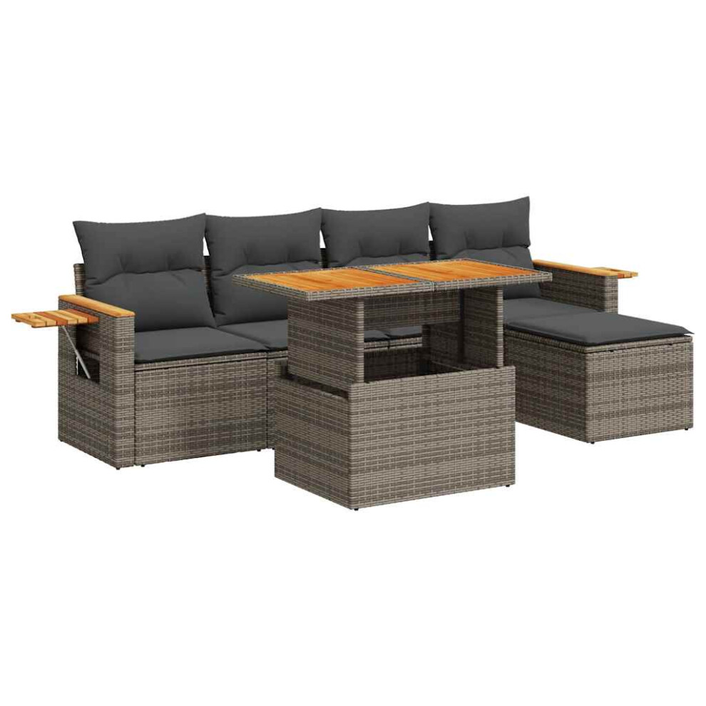 (grey) vidaXL 7 Piece Garden Sofa Set with Cushions Beige Poly Rattan Acacia