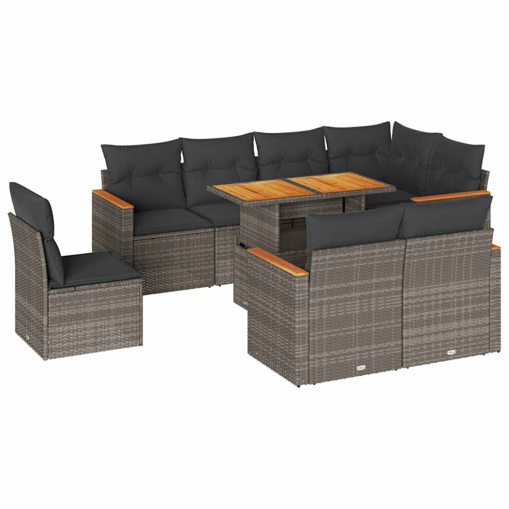 (grey) vidaXL Garden Sofa Set 9 Piece with Cushions Outdoor Sofa Poly Rattan Acacia