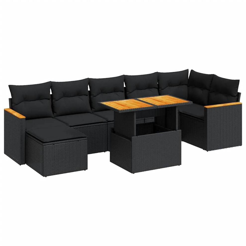 (black) vidaXL 8 Piece Garden Sofa Set with Cushions Black Poly Rattan Acacia