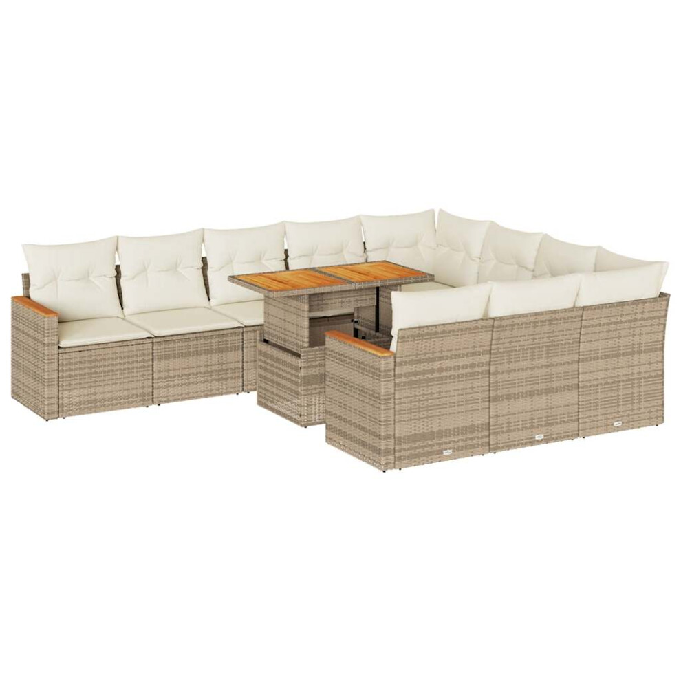 (beige and cream) vidaXL Garden Sofa Set 11 Piece with Cushions Outdoor Sofa Poly Rattan Acacia