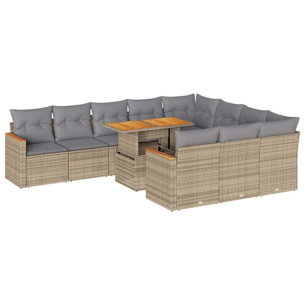 (beige and grey) vidaXL Garden Sofa Set 11 Piece with Cushions Outdoor Sofa Poly Rattan Acacia