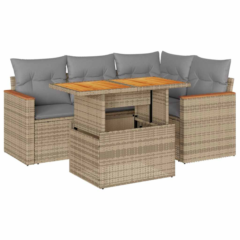 (beige And grey) vidaXL 5 Piece Garden Sofa Set With Cushions Black Poly Rattan Acacia