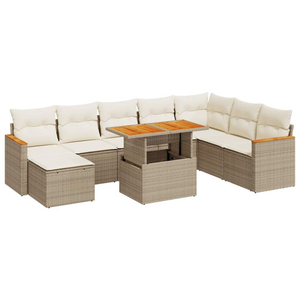 (beige and cream) vidaXL 9 Piece Garden Sofa Set with Cushions Beige Poly Rattan Acacia