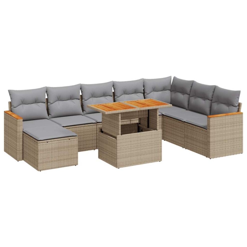 (beige and grey) vidaXL 9 Piece Garden Sofa Set with Cushions Beige Poly Rattan Acacia