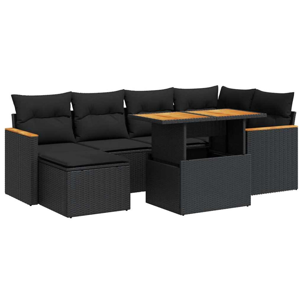 (black) vidaXL 7 Piece Garden Sofa Set with Cushions Beige Poly Rattan Acacia