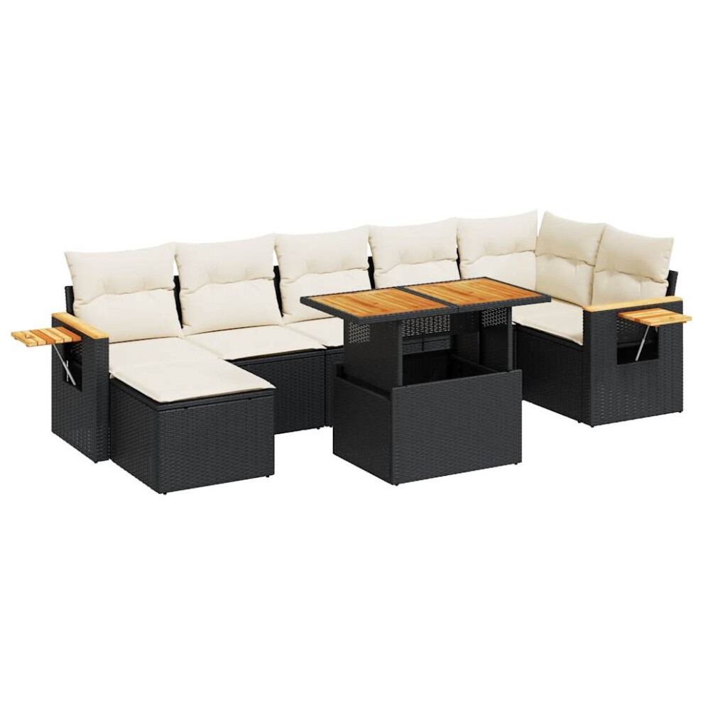 (black And cream) vidaXL 8 Piece Garden Sofa Set With Cushions Black Poly Rattan Acacia