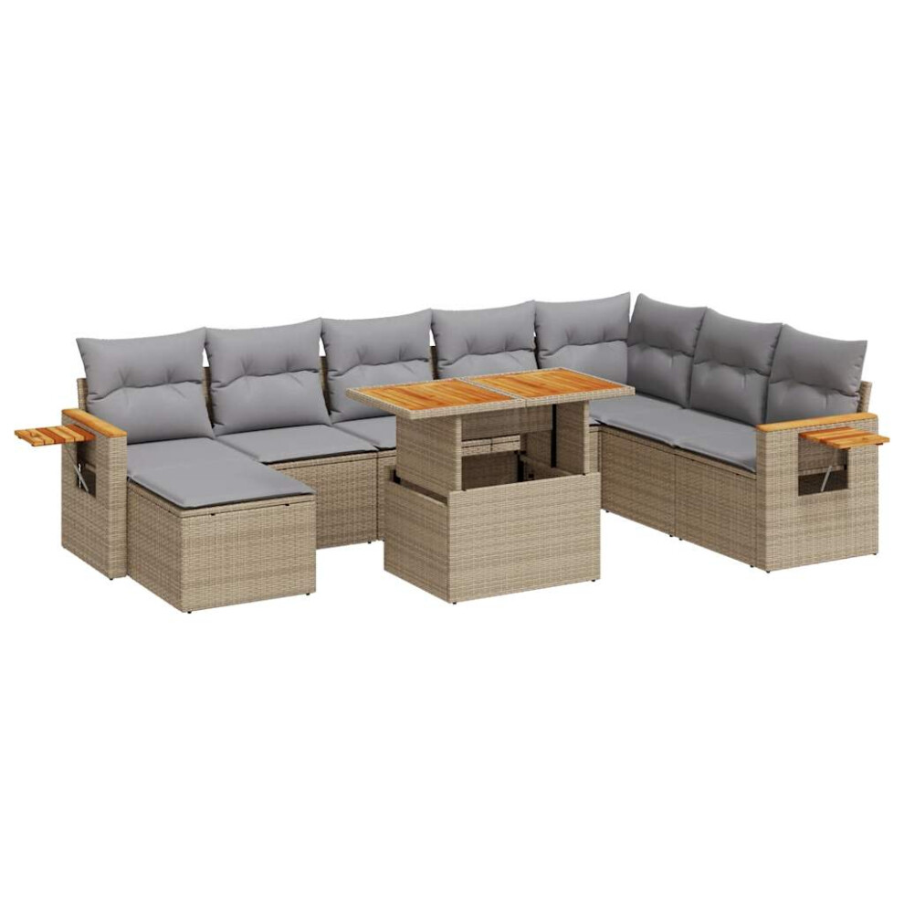 (beige And grey) vidaXL 7 Piece Garden Sofa Set With Cushions Black Poly Rattan Acacia