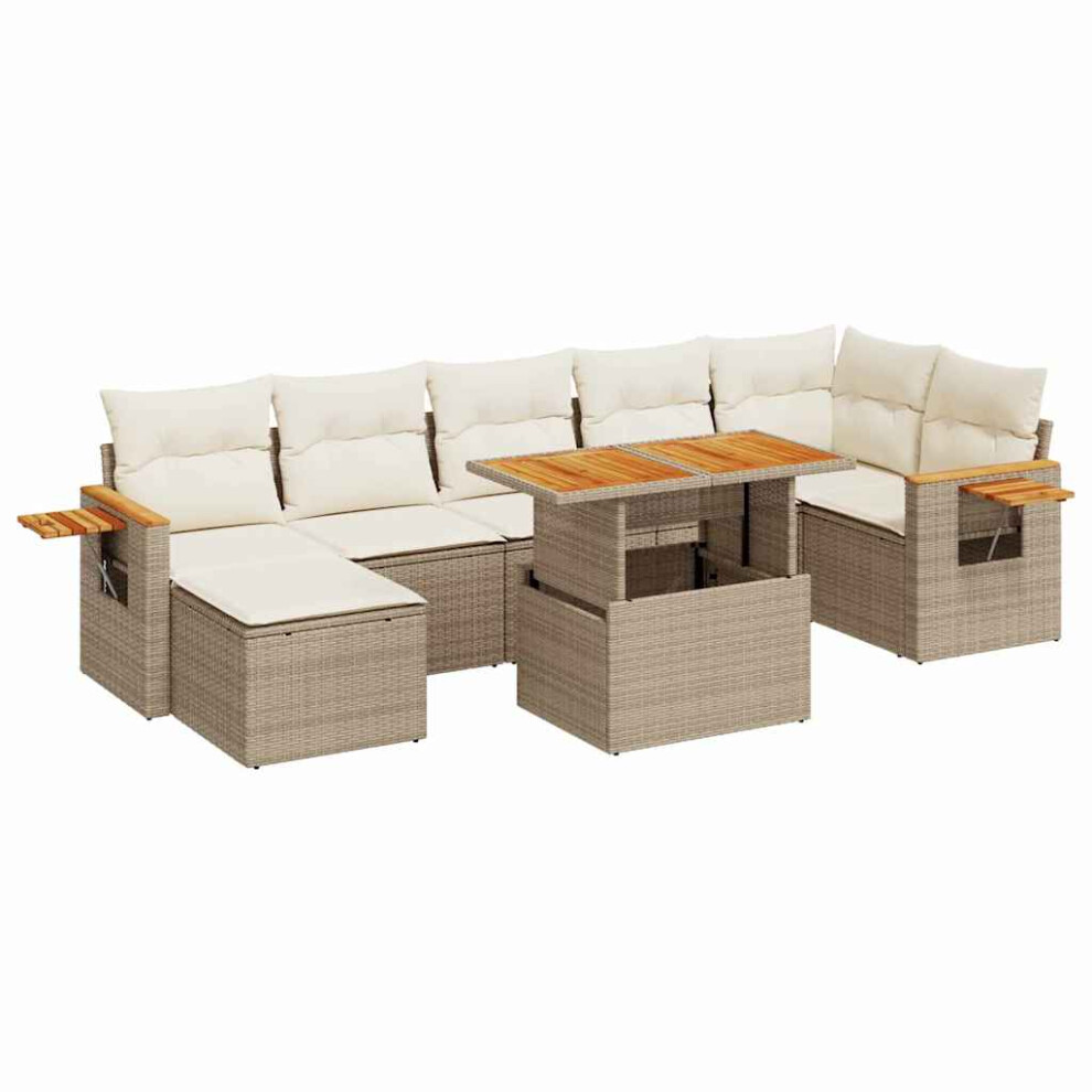 (beige And cream) vidaXL 8 Piece Garden Sofa Set With Cushions Black Poly Rattan Acacia