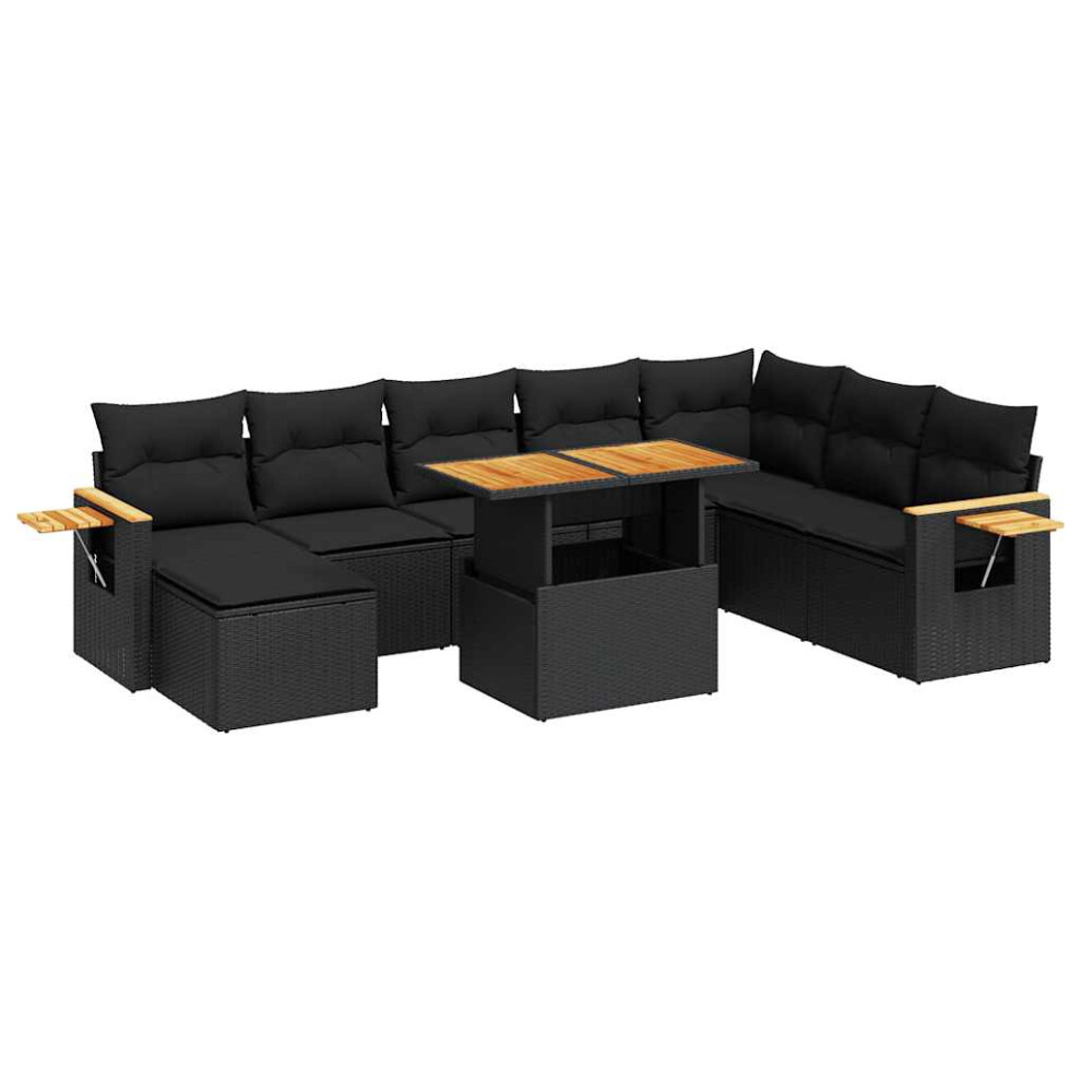 (black) vidaXL 7 Piece Garden Sofa Set with Cushions Black Poly Rattan Acacia