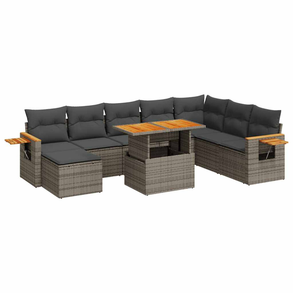 (grey) vidaXL 7 Piece Garden Sofa Set With Cushions Black Poly Rattan Acacia