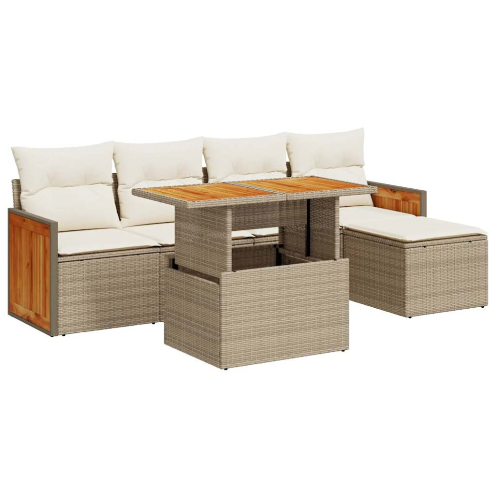 (beige and cream) vidaXL 6 Piece Garden Sofa Set with Cushions Beige Poly Rattan Acacia