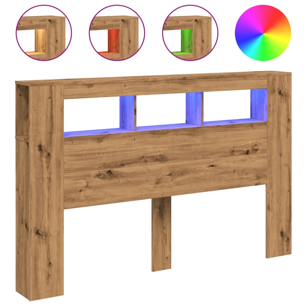 Vidaxl (Artisan Oak, 160 X 18.5 X 103.5 Cm) Led Headboard Bed Header Bedroom Storage Bed Headboard Engineered Wood