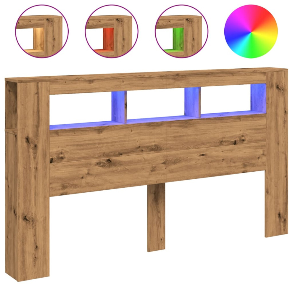 Vidaxl (Artisan Oak, 180 X 18.5 X 103.5 Cm) Led Headboard Bed Header Bedroom Storage Bed Headboard Engineered Wood