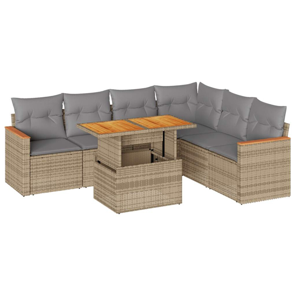 (beige And grey) vidaXL 7 Piece Garden Sofa Set With Cushions Black Poly Rattan Acacia