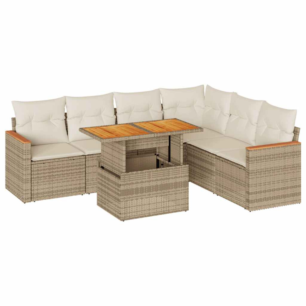 (beige And cream) vidaXL 7 Piece Garden Sofa Set With Cushions Black Poly Rattan Acacia