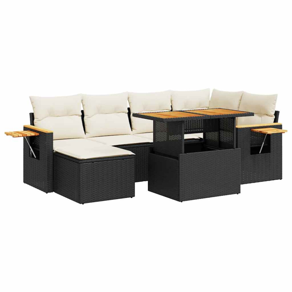 (black And cream) vidaXL 7 Piece Garden Sofa Set With Cushions Black Poly Rattan Acacia