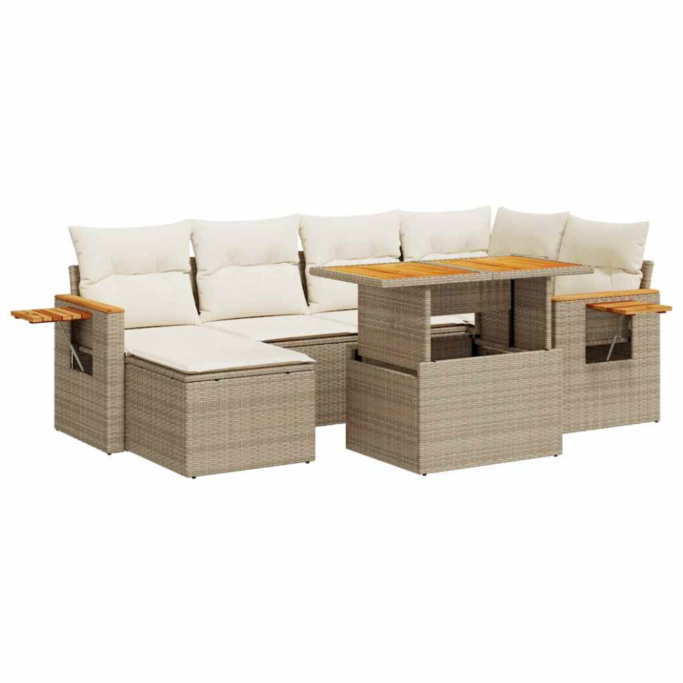 (beige and cream) vidaXL 7 Piece Garden Sofa Set with Cushions Black Poly Rattan Acacia