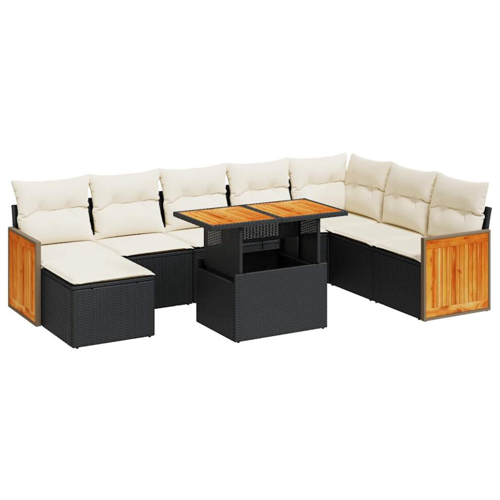 (black And cream) vidaXL 7 Piece Garden Sofa Set With Cushions Beige Poly Rattan Acacia