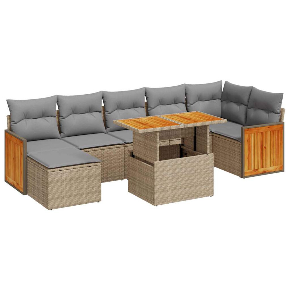 (beige and grey) vidaXL 7 Piece Garden Sofa Set with Cushions Beige Poly Rattan Acacia