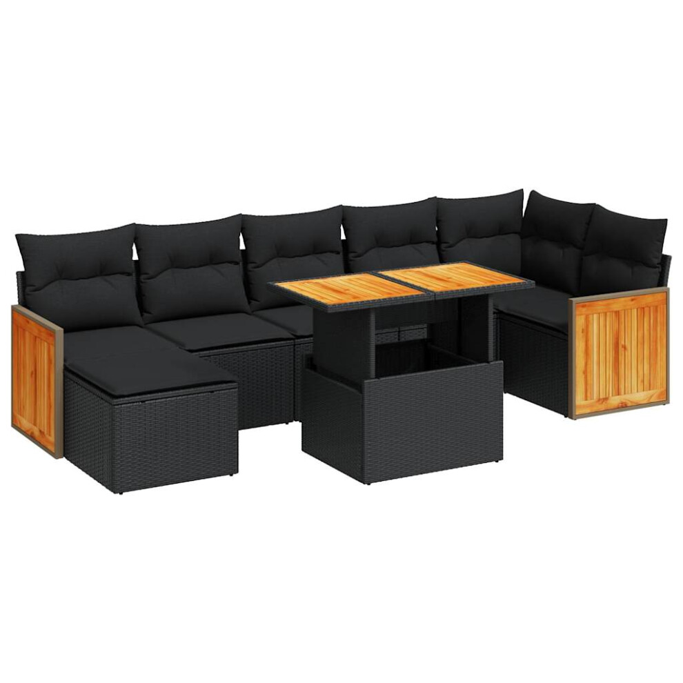 (black) vidaXL 7 Piece Garden Sofa Set with Cushions Beige Poly Rattan Acacia