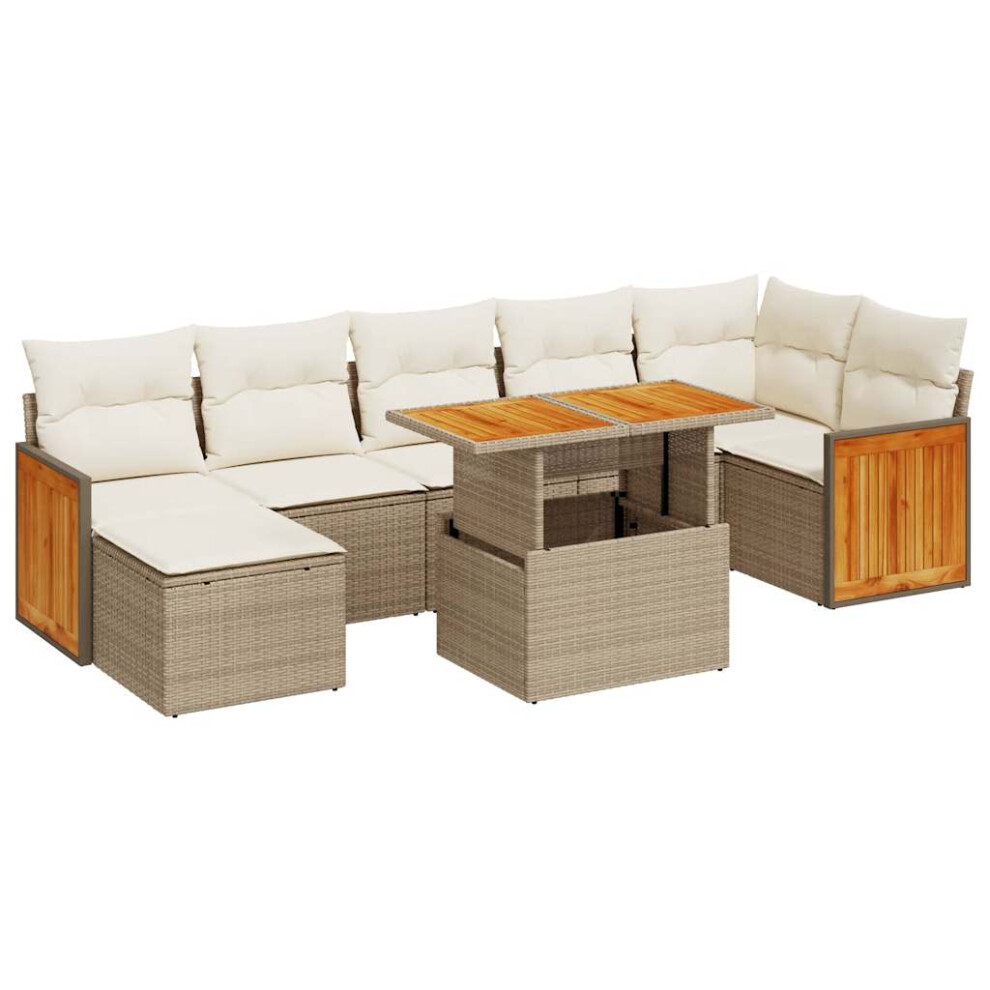 (beige and cream) vidaXL 7 Piece Garden Sofa Set with Cushions Beige Poly Rattan Acacia